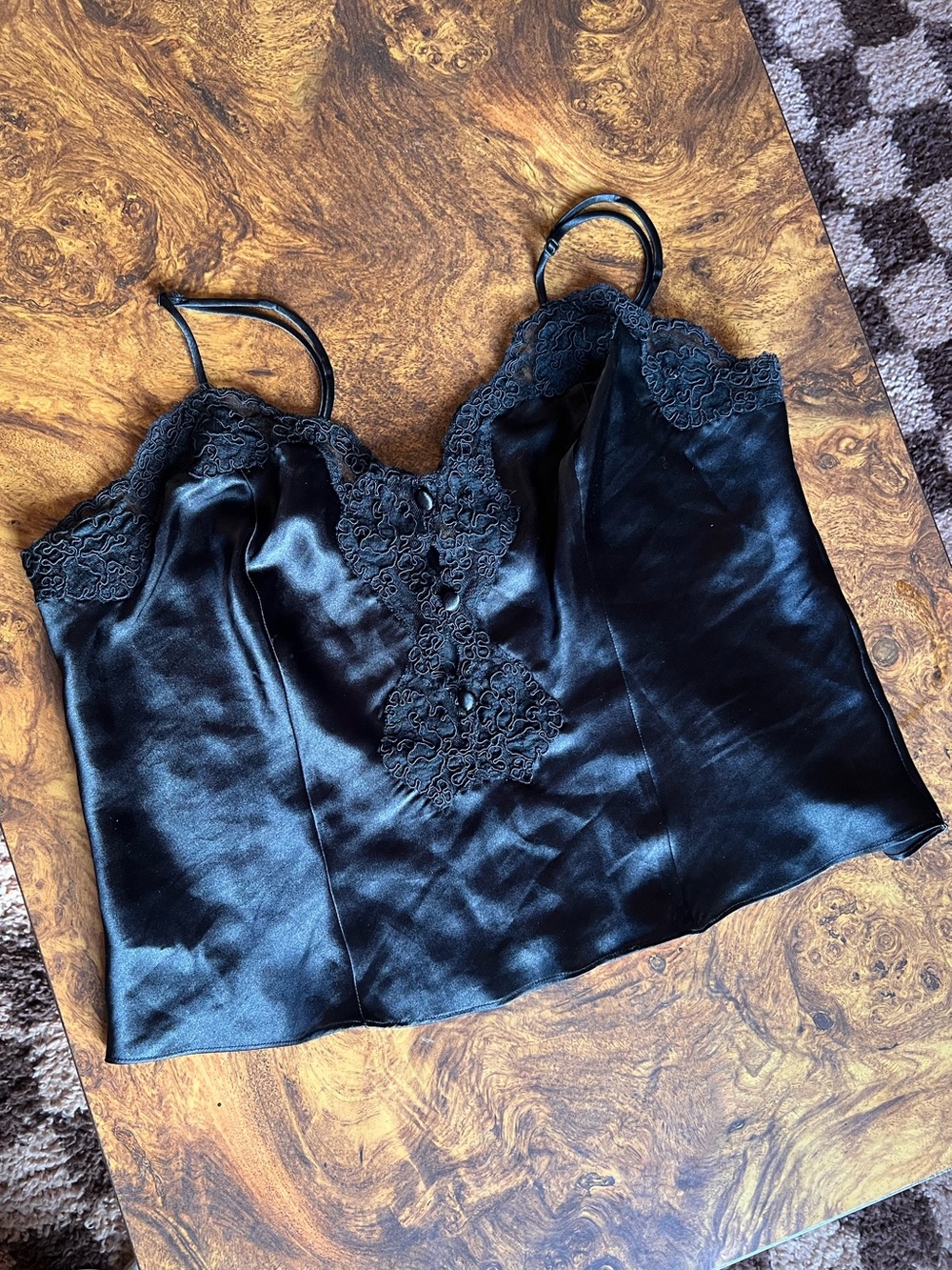 Black Satin Lace Cami Top